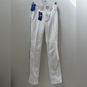 Mizuno White Baseball Pants Hemmed, Black Piping, Performance Padding, Youth L